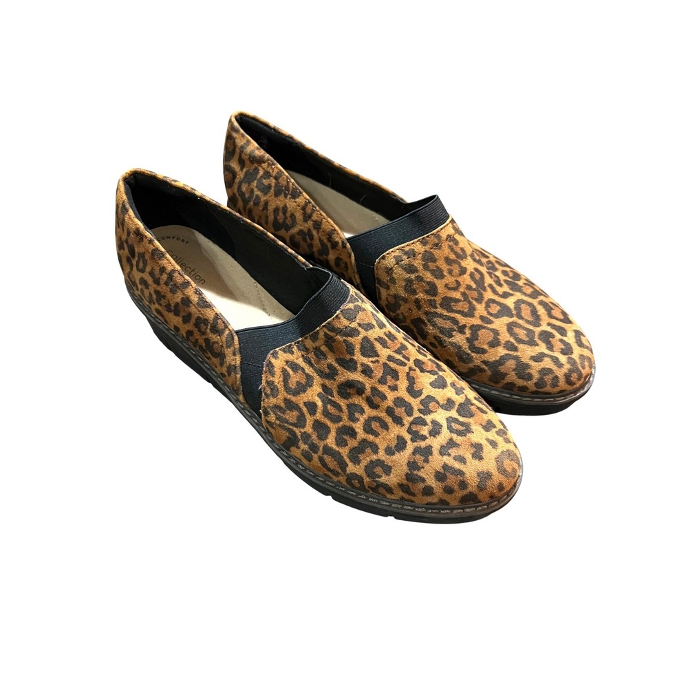 Clarks‎ Collection Leopard Print Slip On Wedge Loafers Platform Comfort Women 10